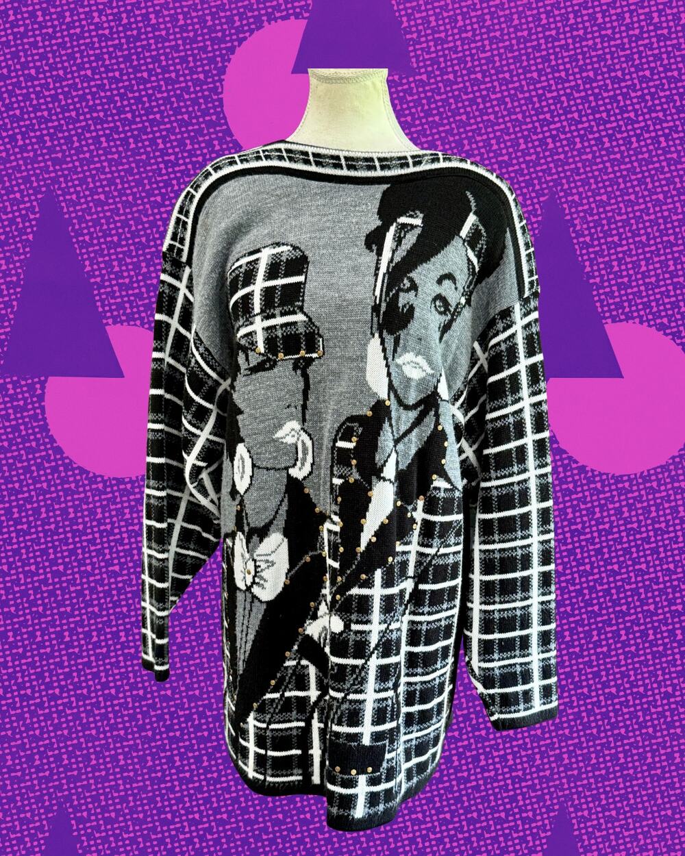 Vtg 80s SIGNÉ INCOGNITO Face Portrait Knit Sweater XL